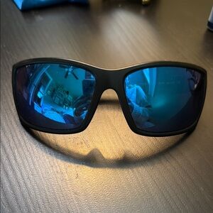 Men’s Costa Polarized Black Frame Sunglasses with Blue Mirrored Lenses